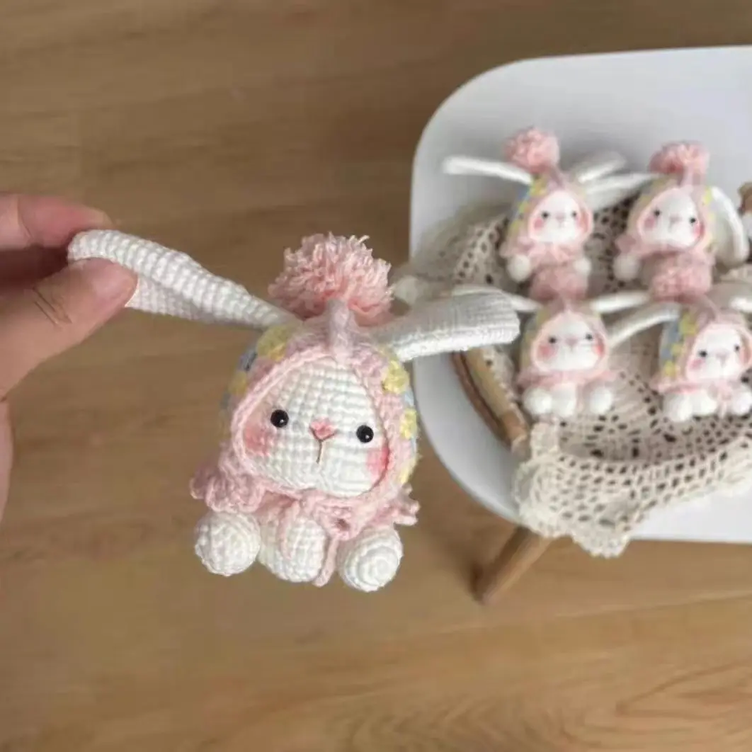 Pretty Rabbit Keychain Crochet Materials Set Kit Amigurumi Knitting Doll Hook Art and Crafts Birthday Gift Backbag Decor Pendant crochet kit crochet hooks crochet needles knitted keychain
