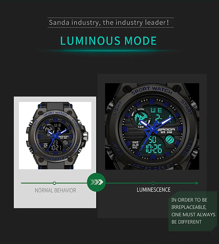 Sanda top luxus uhren männer militär armee herren uhr wasserdichte sport armbanduhr dual display uhr männlich relogio mascumino – Detail 11
