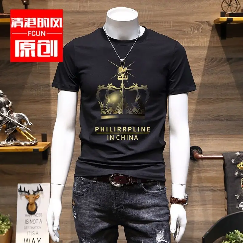 

Summer new round neck short sleeve T-shirt men's tide brand crown print T-shirt men's half sleeve T-shirt