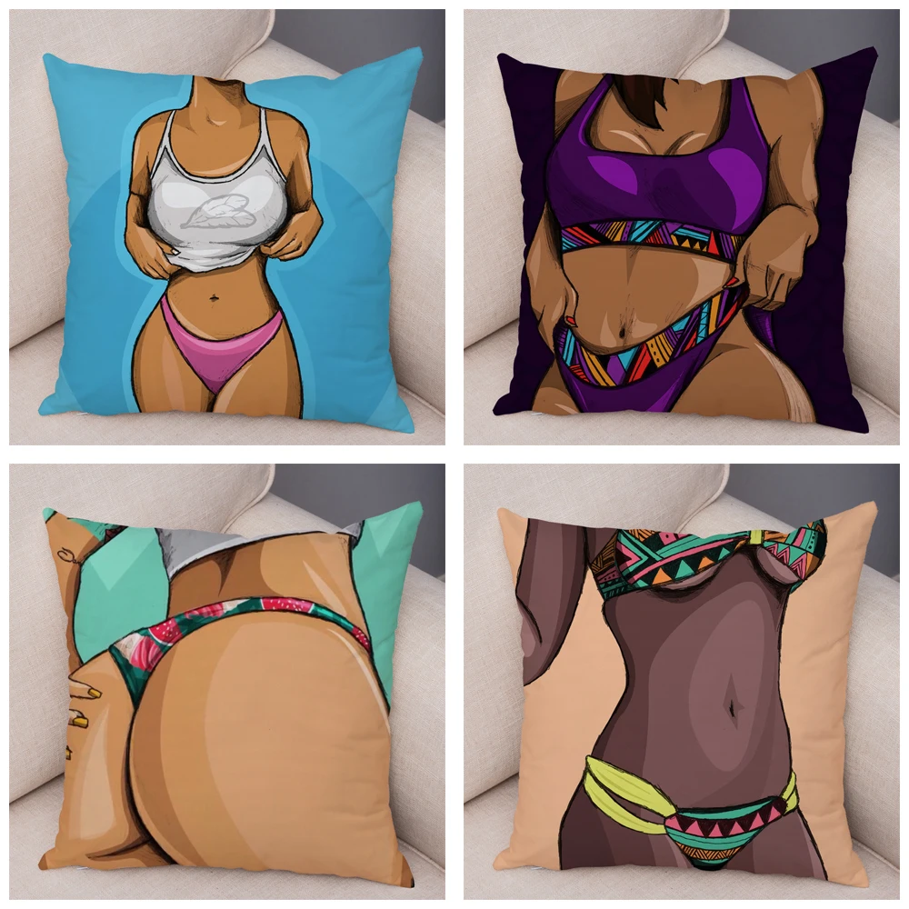 

Popular Bikini Lady Sexy Girl Pillow Case Short Plush Decor Colorful Cartoon Cushion Cover for Sofa Car Home Pillowcase 45x45cm