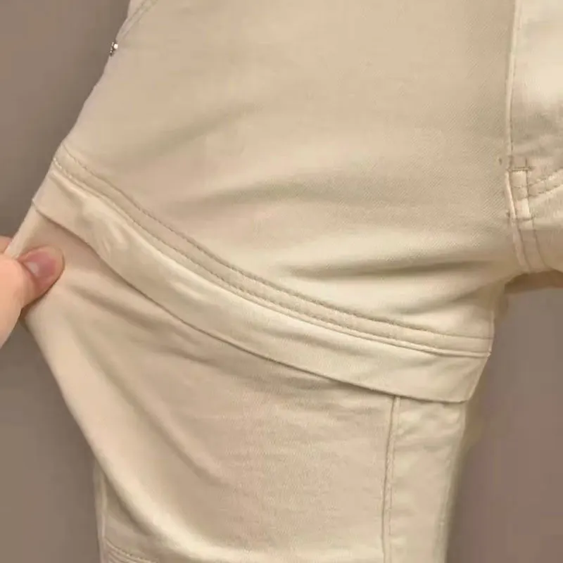 Streetwear Fashion Men Jeans Beige Yellow Stretch Skinny Fit Spliced Designer Biker Jeans Men Patched Hip Hop Denim Pants Hombre