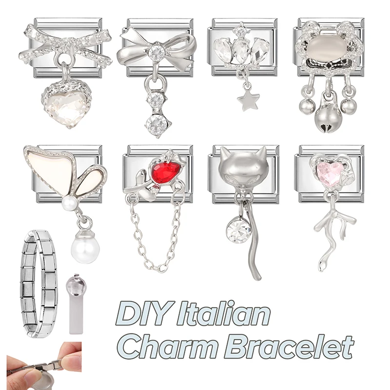 Zircon Bow Knot Rose Butterfly Chain Pendant Stainless Steel Bracelet DIY