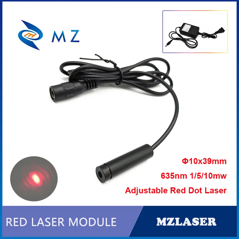

Red Dot Laser Module Adjustable Focusing D10mm 635nm 1mw 5mw 10mw PMMA Lens With DC Cord + Power Supply