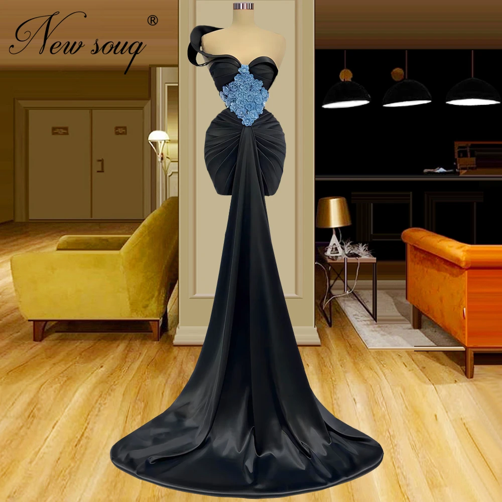 

Custom Made Blue Flower Evning Dresses One Shoulder Formal Gowns 2023 Special Elegant Dubai Long Train Party Dress Vestido Noche