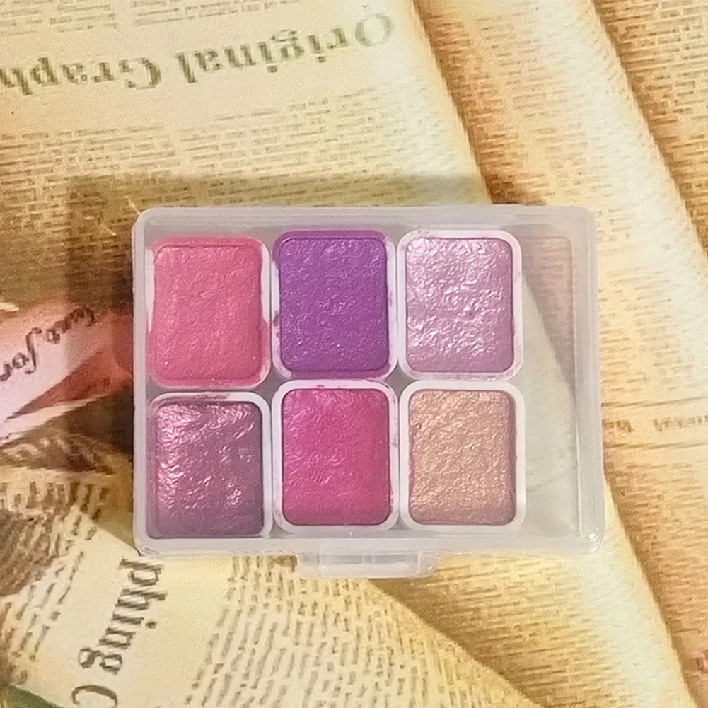 6 색 쉬머 솔리드 수채화 세트 레트로 페인팅 진주 빛 금속 캔디 색상 아트 페인팅 드로잉 네일 디자인 세트