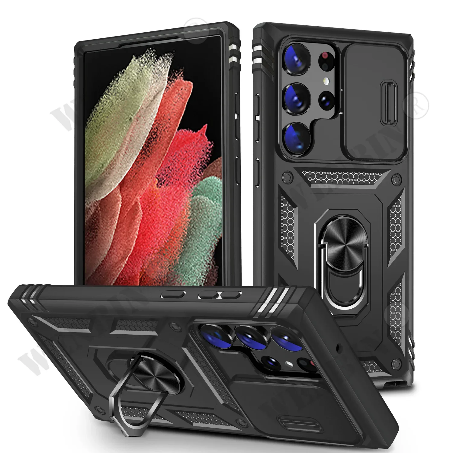 thumbnail image 1 of Case For Samsung S24 S23 S22 S21 Ultra Plus S23 FE A14 A54 Heavy Duty with Camera 360 Degree Rotate Kickstand Shockproof Cover, 1 of 5