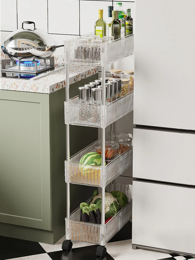 Acrylic Clear Trolley Rack Movable Rolling Utility Cart Narrow Gap Storage Rack with Wheels Bathroom Removable Shelf 2/3/4 Layer 5