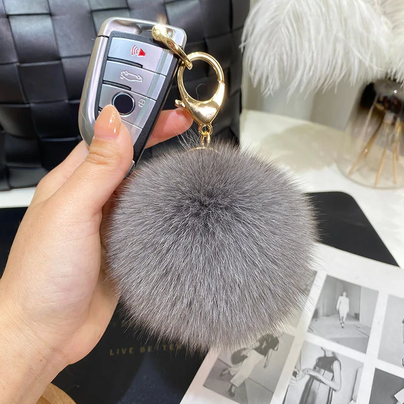 9Cm Big Size Fluffy Real Fox Fur Ball Keychain For Women Luxury Pompom Keyring Accessories Bag Decoration Trinket Jewelry Gifts