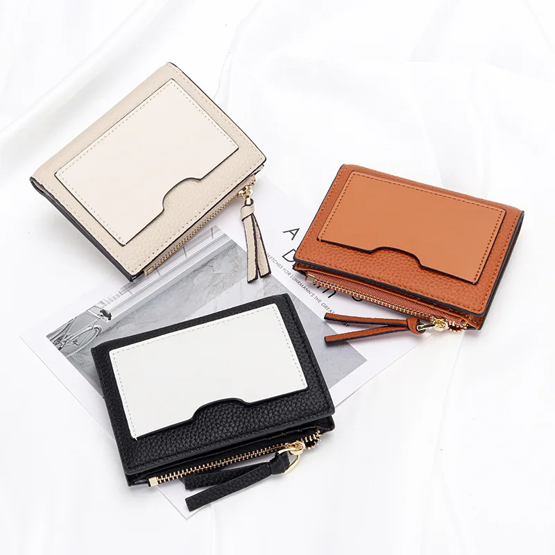 

Leather Women's Wallet Women's Short Folding Wallet Simple Leather Coin Purse Multifunctional Wallet Contrast Color Coin Purse