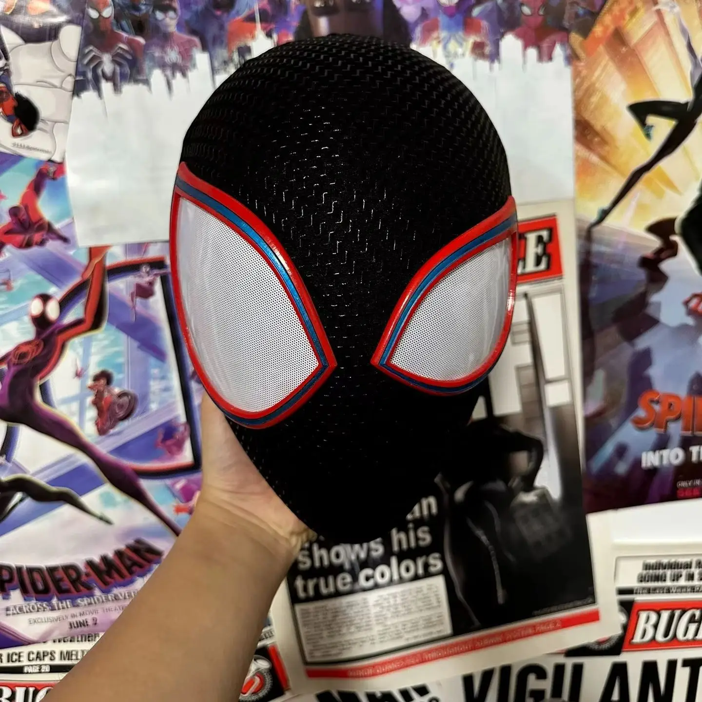 【スパイダーバース】新品 マイルズ モラレス スパイダーマン マスクコスプレ フルヘッド マイルズ・モラレス スパイダーマン マスク 3組の目付き 1