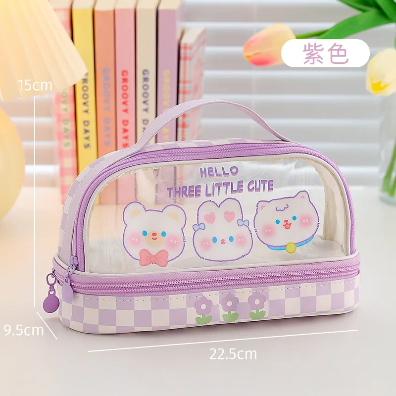 Portable Double-layer Transparent Pen Bag Box Stationery Aesthetic School Cases Pencil Pouch Utilities Holsters Pencilcase Girls pencil cases pen storage bag stationery box