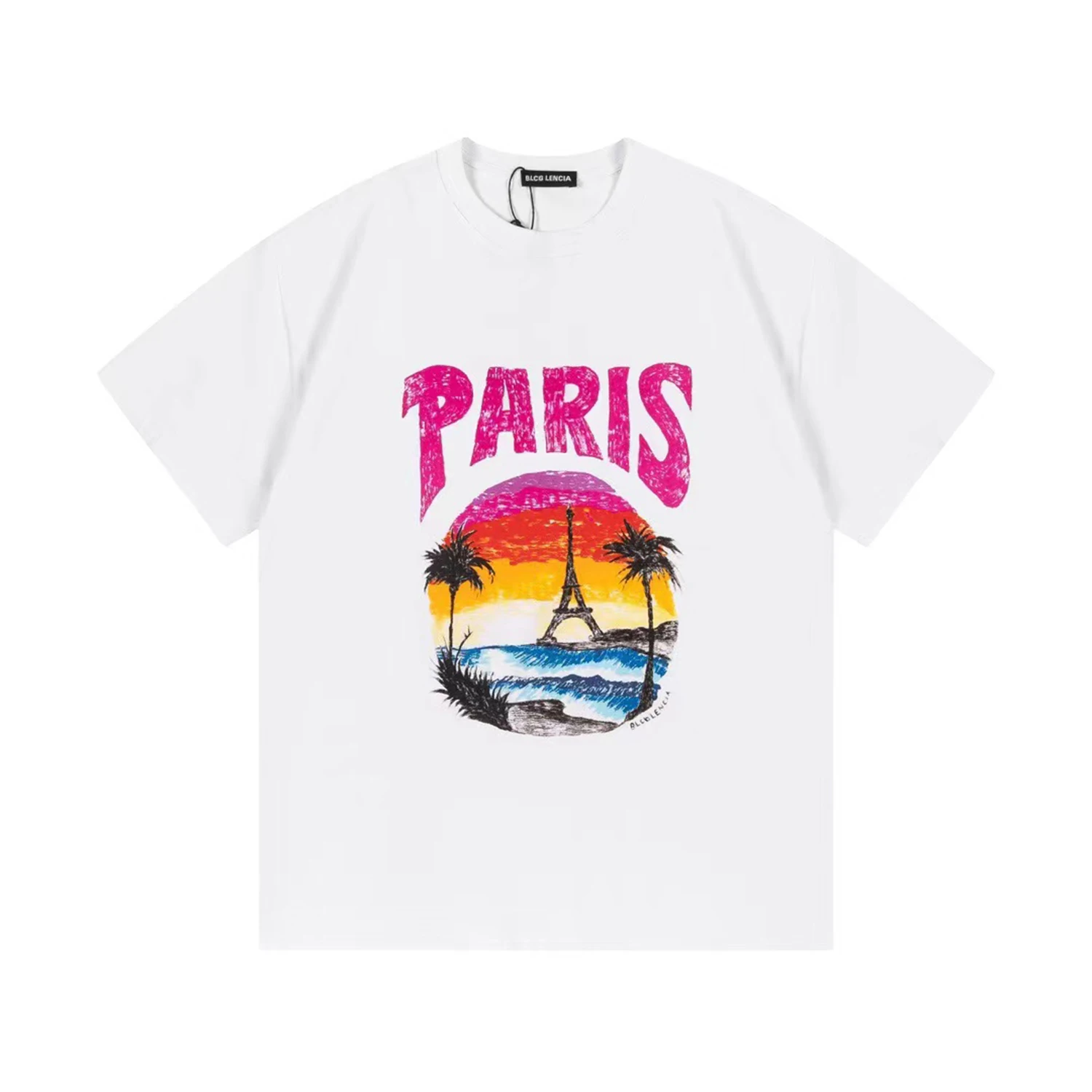 

BLCG LENCIA PARIS TROPICAL T-SHIRT Mens Summer Oversize 100% Cotton Fabric Letter Print T-shirt Unisex Washed Vintage Tops BL104