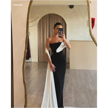 Amanda Customized Black Draped In Silk Satin robes de soirée Strapless Party Dresses Sleeveless Floor-Length Prom Dress 2024 1