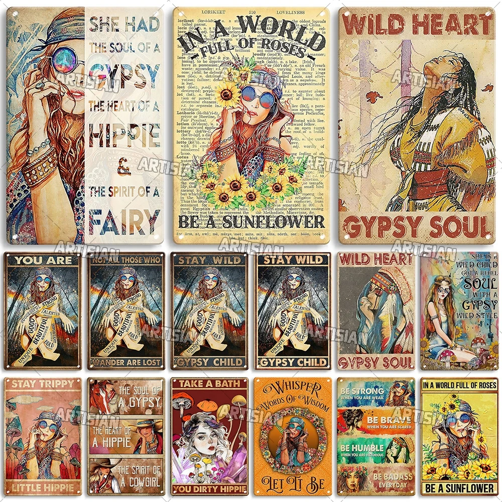 Artisian Girl Metal Sign Gypsy Tin Plaque Hippie Decorative Poster Wall