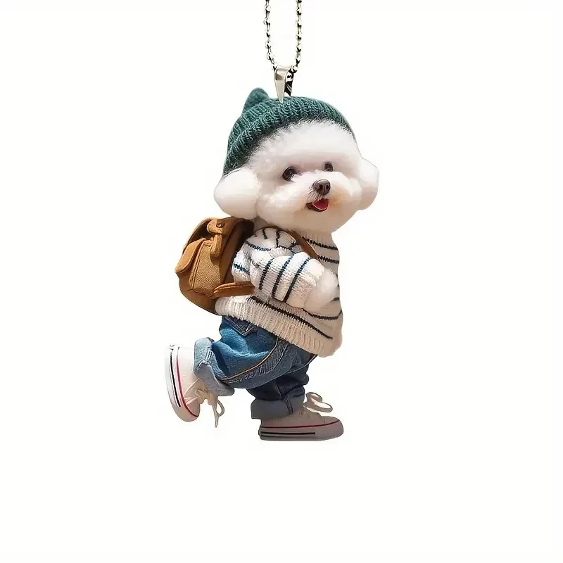 2D Creative Puppy Man Backpack Pendant Acrylic Car Pendant Cute Teddy Dog Key Accessory 5