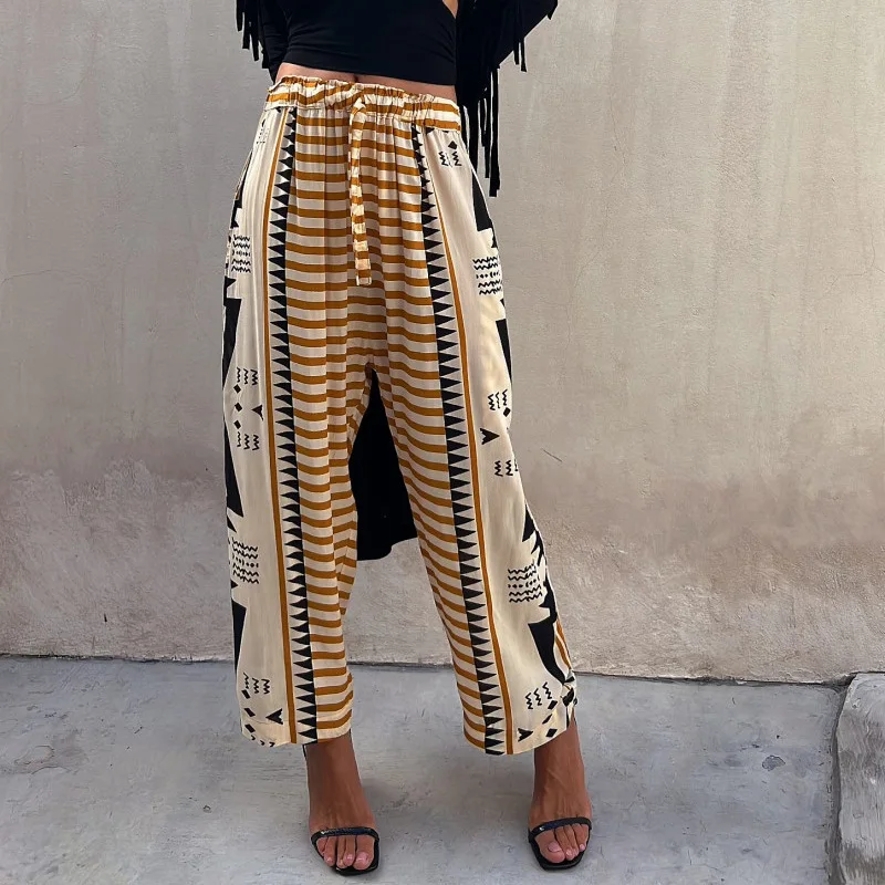 2024 Summer Street Hipster Women's Printed Haren Pants Mid-waist Casual Pants Ropa Mujer Juvenil Streetwear Women POLYESTER