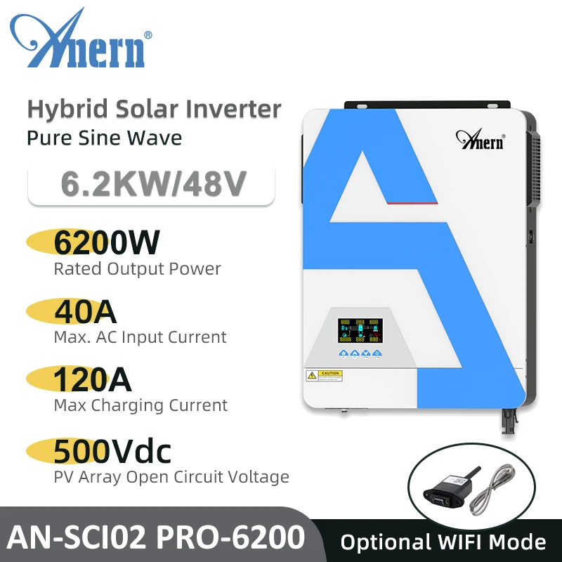 3600W 6200W Grade Tie/Off Grade Inversor Solar Híbrido 6.2KW 48V 120A MPPT  Controlador Solar 90-450VDC PV Entrada Com Wi-Fi