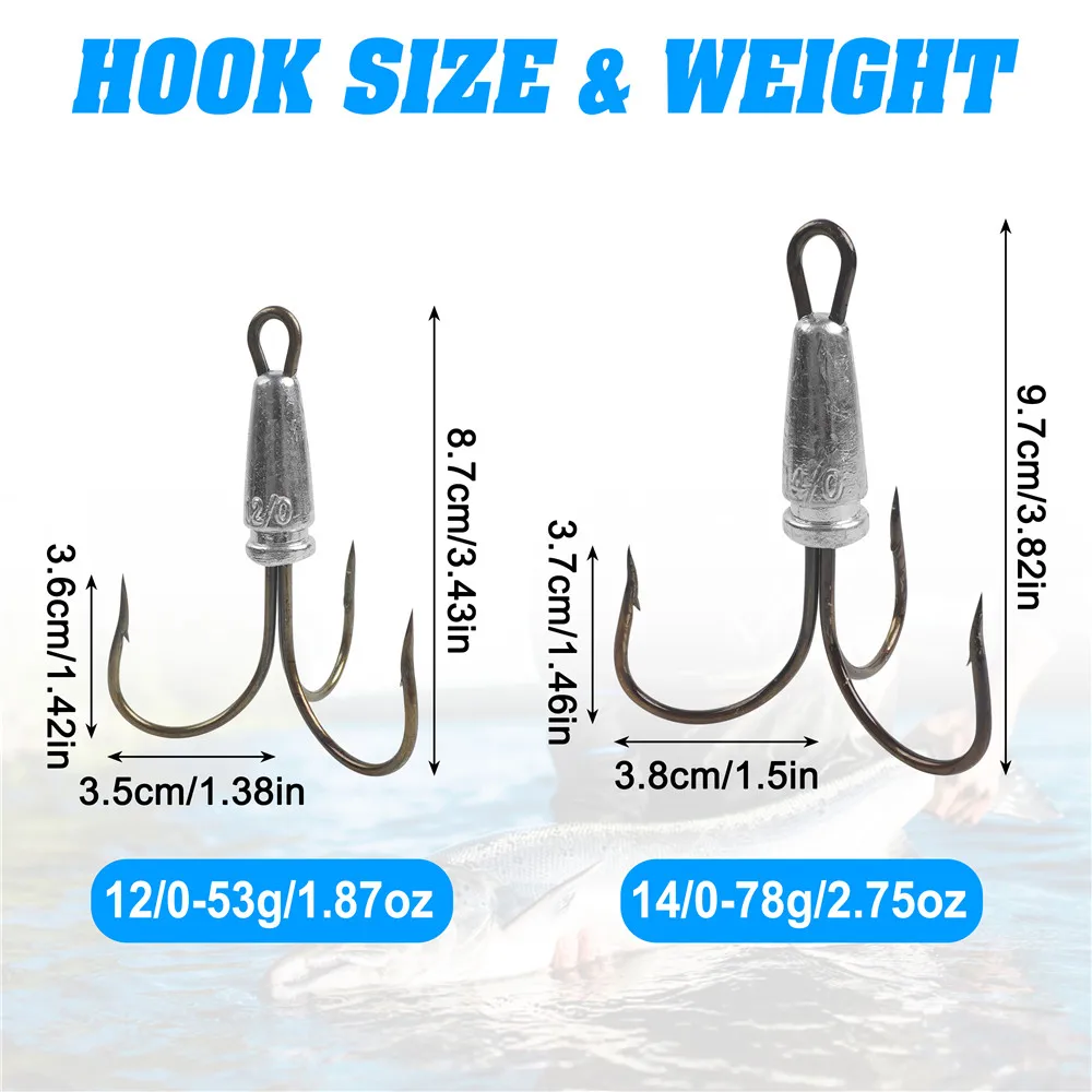 연어 배스 낚시용 스내깅 후크, 대형 트레블 벙커 후크, 가중 트레블 후크, 30g, 40g, 60g, 80g, 10 개
