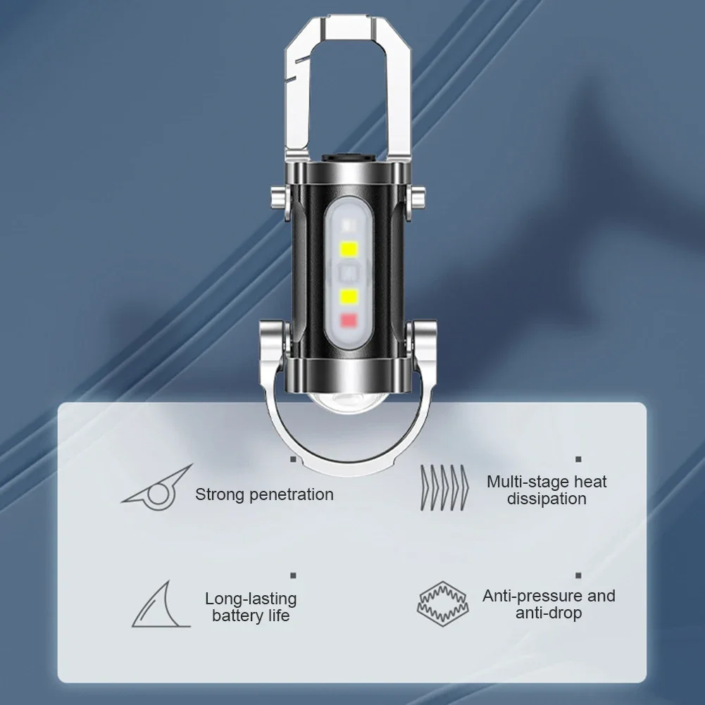 Mini Flashlight Multifunctional COB LED Keychain Flashlight USB Rechargeable Ultralight Camping Flashlight for Outdoor Emergency