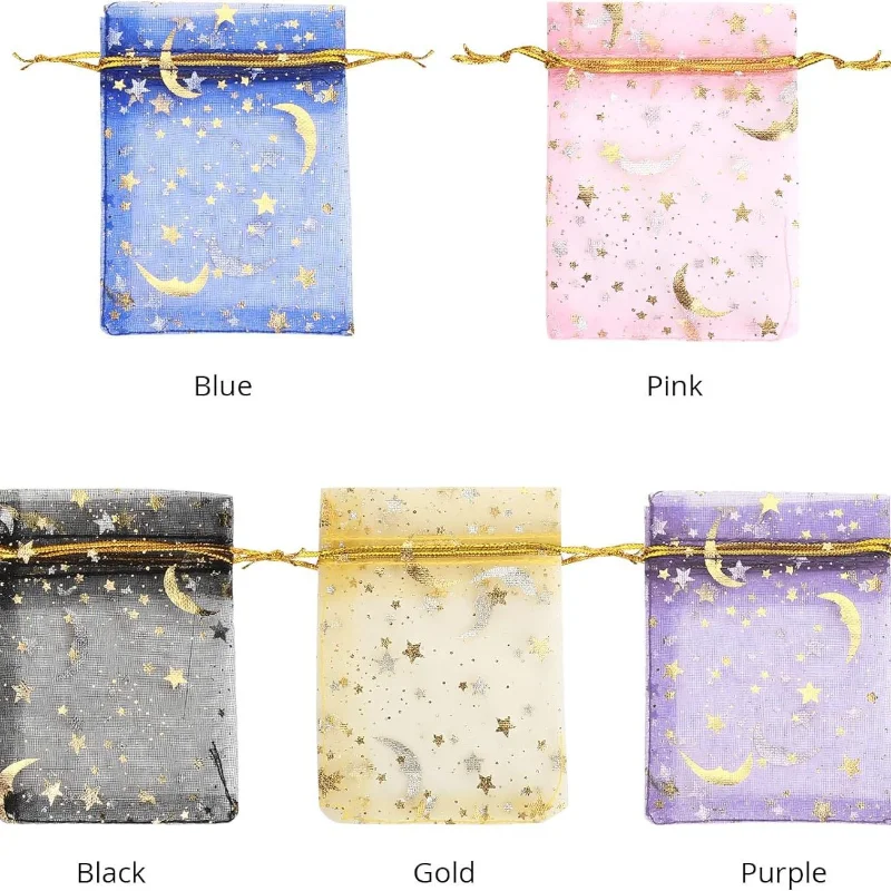 20pcs/Lot Printing Star Moon Christmas Organza Sack Drawstring Charm Packaging Bags for Christmas Wedding 3 sizes