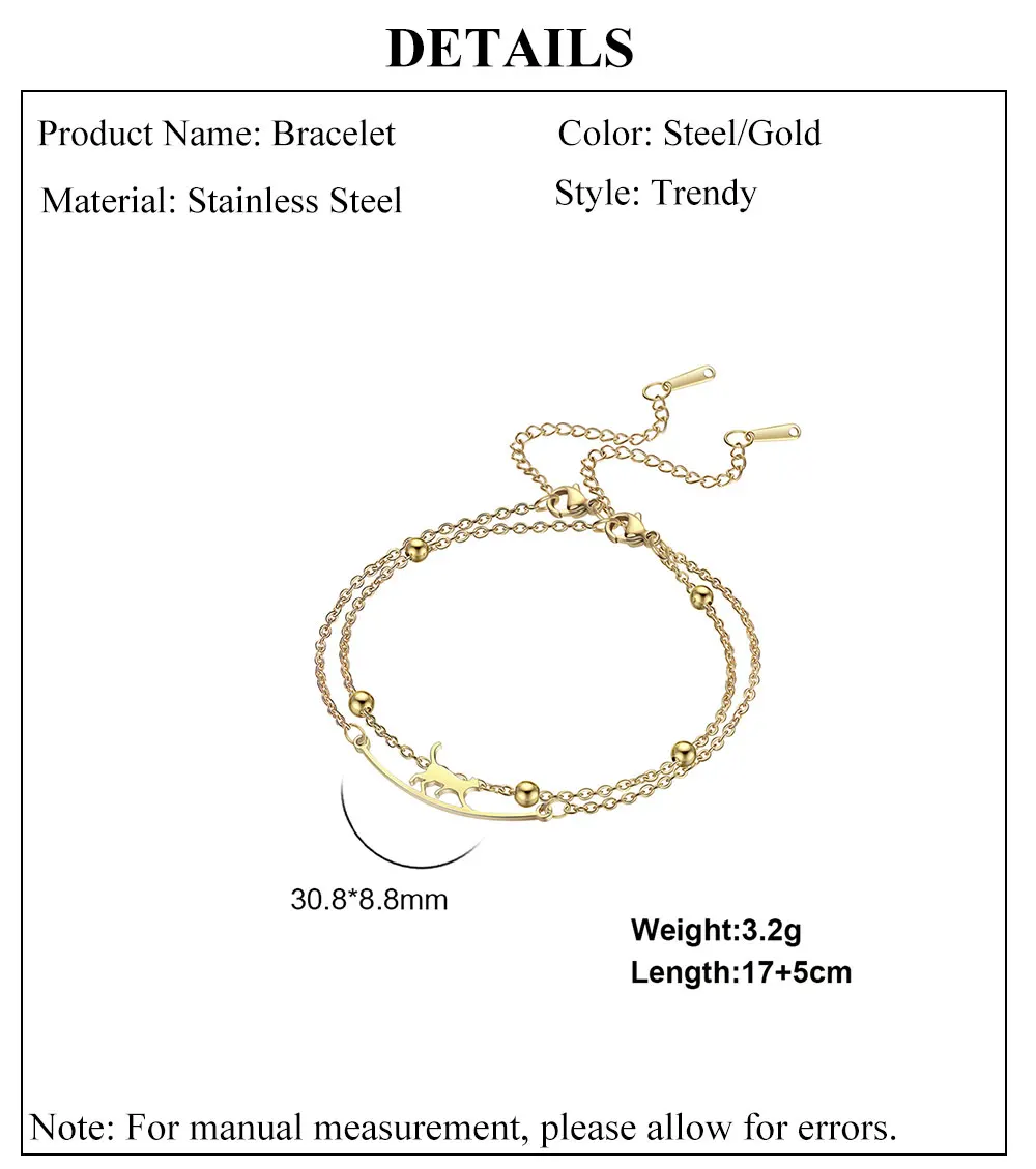 Cazador Niedlichen Walking Katze Edelstahl Armband für Frauen Tier Kätzchen Doppel Kette Armband auf Hand Schmuck Geschenk Großhandel – Detail 6