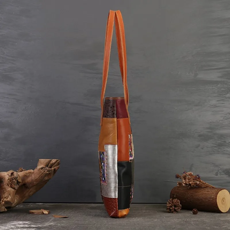 MOTAORA Vintage Handmade Random Patchwork Bags For Women 2024 New Leather Tote Bags Luxury Designer Handbags Large Women's Bag