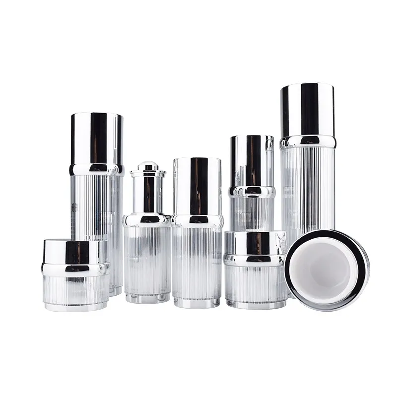 

50Pcs 30/50/100ml Refillable Brushed Silver Airless Pump Bottles Travel Size Dispenser Containers 15/30/50g Acrylic Cream Jar