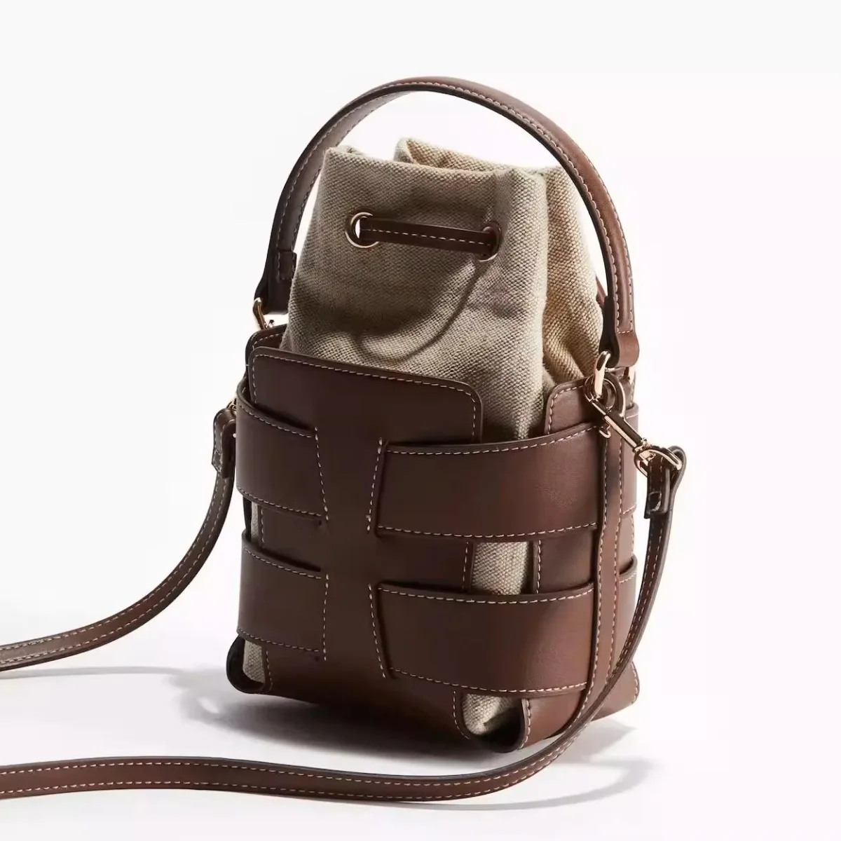 French Style Soft Pu Leather Woven Hollow Out Bucket Bag 2025  New Trend Small Top-Handle Handbag Travel Vacation Beach Bag