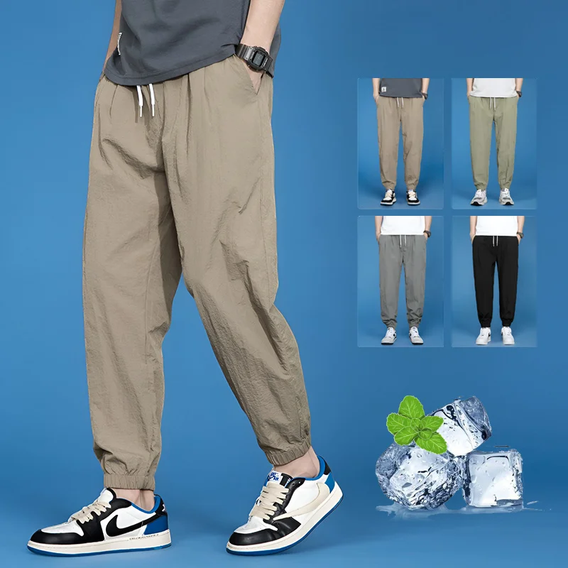 Sommerliche Herren-Haremshose, locker geschnitten, schnelltrocknend, dünne Cargo-Jogginghose mit elastischen Bündchen, lässige, schmal zulaufende Hose, City Boy, Übergröße 40