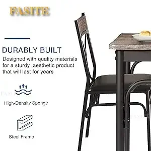 Dinette Table Dining Set for 4 Breakfast Nook 5-Piece Indoor Modern Rectangular Table Kitchen Classic Brown Furniture Chair Room