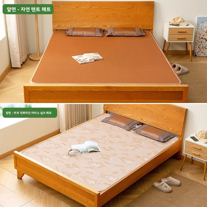 가정용 양면 아이스 실크 매트 타타미 스타일 접이식 대나무 잔디 매트 여름 쿨링 침구 원단 타타미 매트