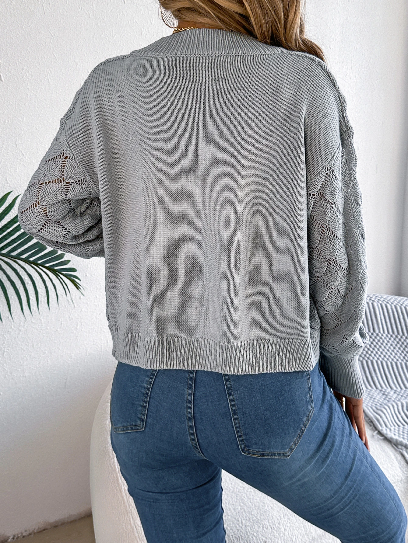 Women Knitted Cardigan Sweater Long Sleeve White Grey Red