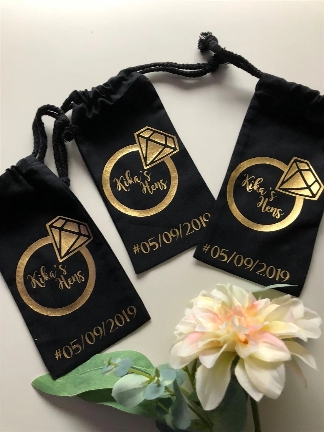 

20pcs Personalised Bride Squad Personalized Favor, Hens Favor Bag, Survival bag, Bachelorette Party, Black and Gold