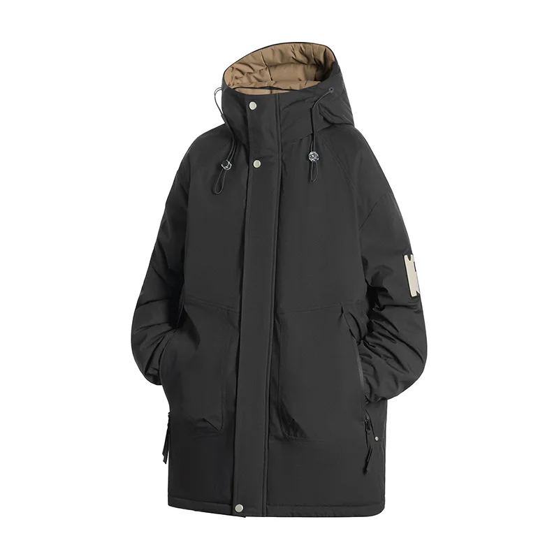 Men's Mid-Length Hooded Duck down Jacket Winter Outdoor Three-Proof Warmth Tactical Coat Windproof Cold-resistant Basic Style...