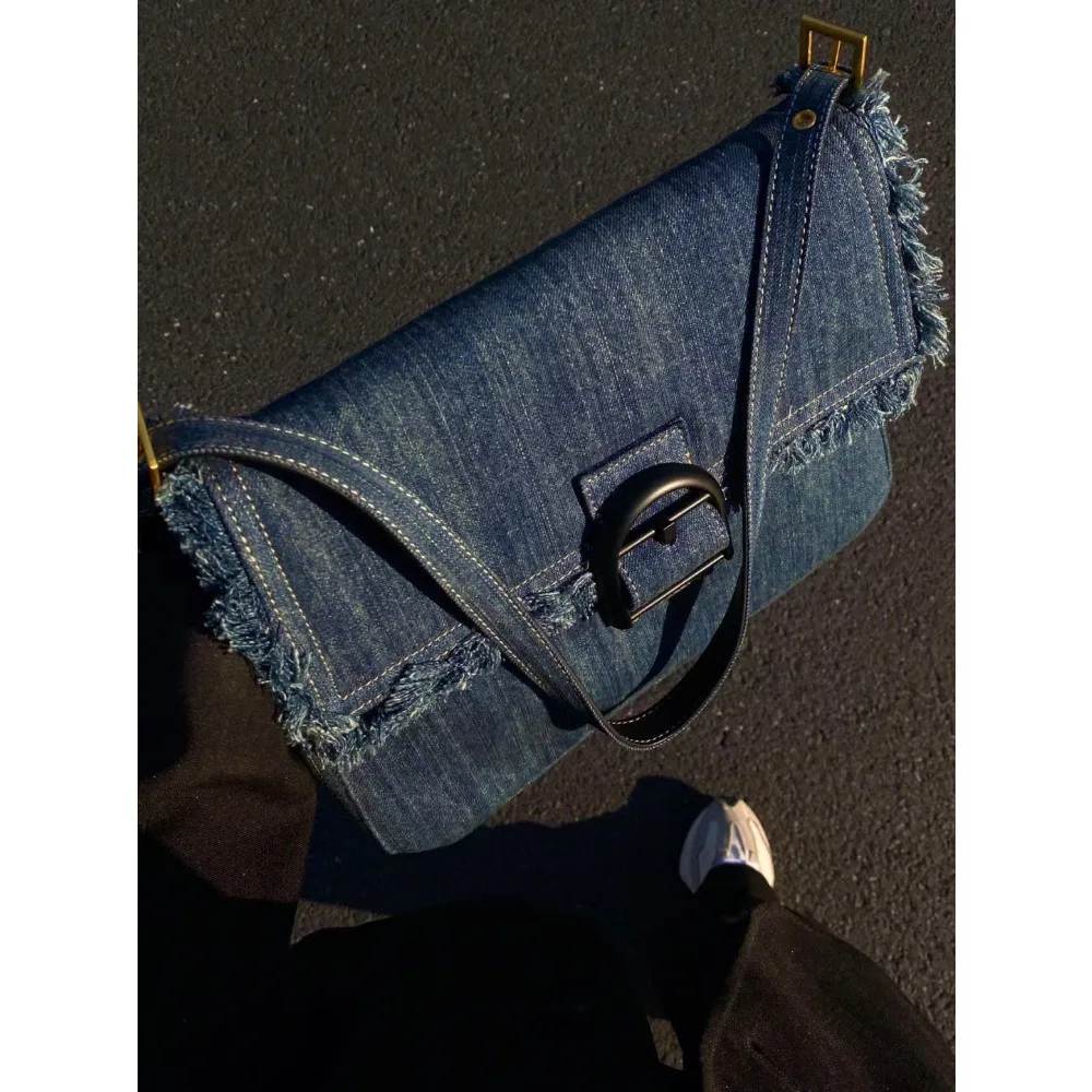 Borsa a tracolla Vintage con patta in Denim stile Casual borsa a tracolla Hobo da viaggio retrò leggera borsa a tracolla solida per telefono cellulare falscayesi