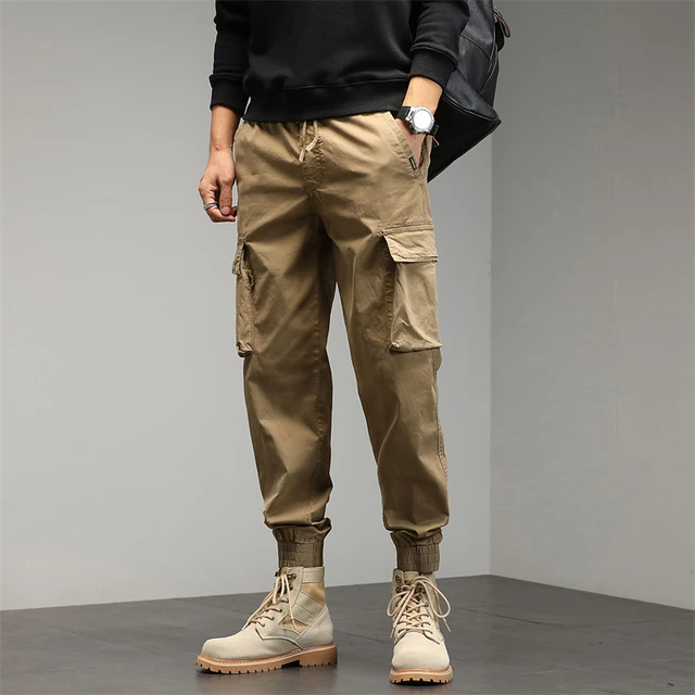 Pantalon Cargo de Jogging pour homme, taille élastique, poches en