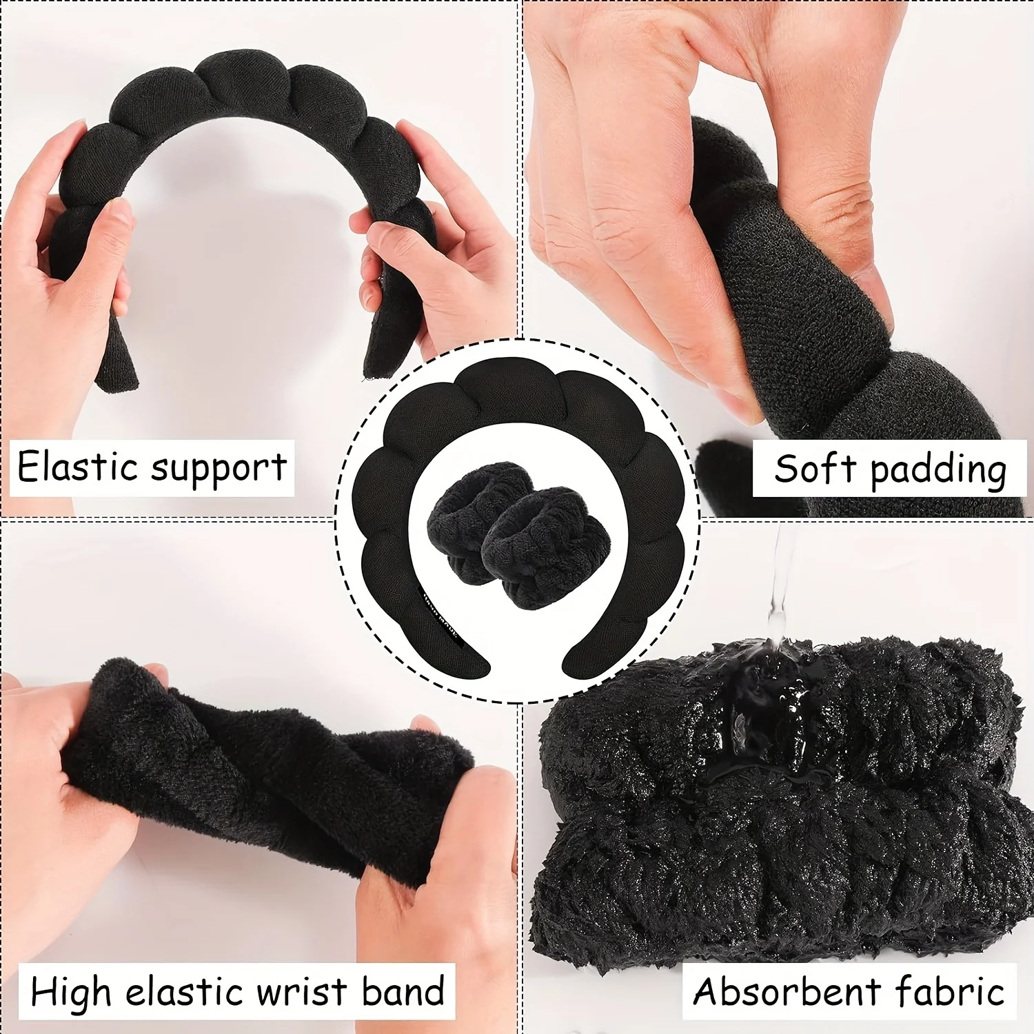 5 Stück Spa-Stirnbänder und Armbänder, einschließlich Haarnadeln, Gesichtswasch- und Hautpflege-Stirnbänder, wasserdichte Make-up-Stirnbänder – Detail 5