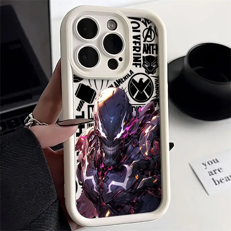 thumbnail image 1 of Marvel funda de teléfono de silicona líquida para Apple, carcasa trasera de parachoques, Iron Man, Spiderman Art, 11, 12, 13, 14, 15 Pro Max, 16 Plus, 1 of 5