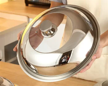 24-38cm round Frying Pans lid Wok Pan Lids Stainless Steel Pot Lid Kitchen Glass Lid Visible Tempered stove cover knob cover