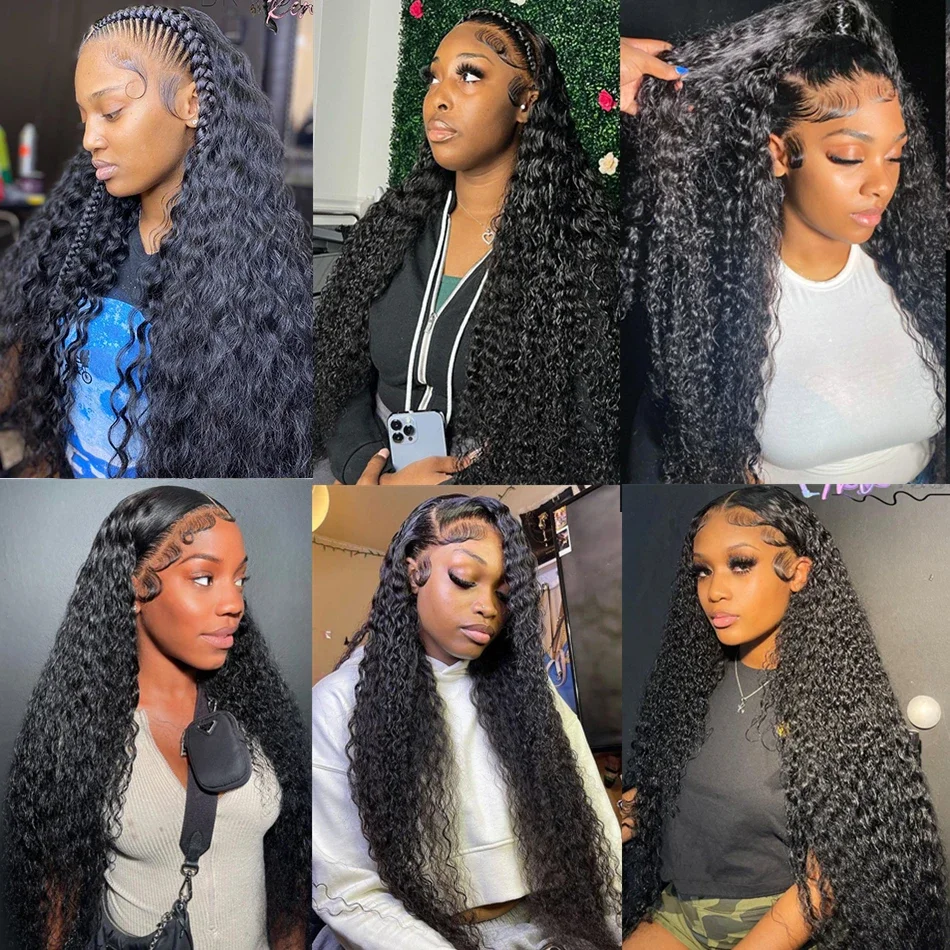 30 40 Inch 200 Density Black Deep Wave 13x4 Transparent Lace Front Wig Human Hair Brazilian natural Curly 13x6 Lace Frontal Wigs