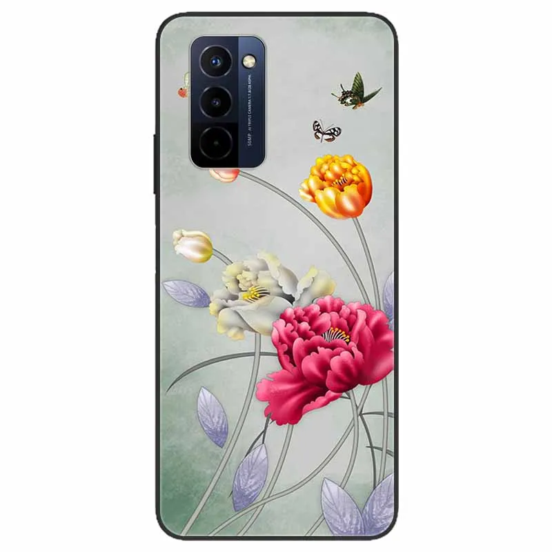 Stylish Black TPU Soft Silicone Bumper Case with Cartoon Flowers and Animals Design