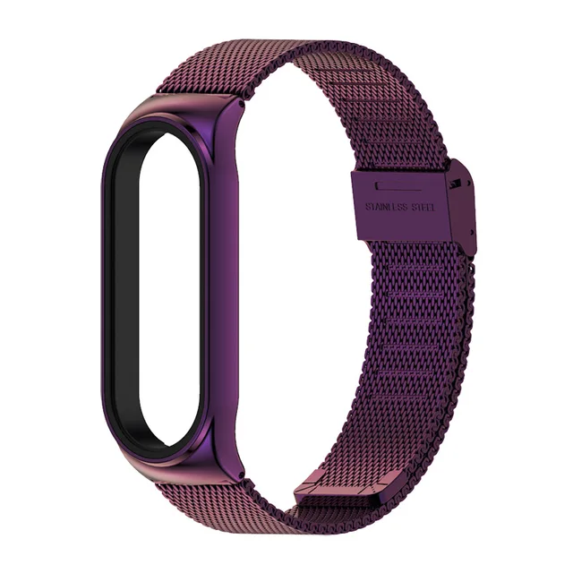 Strap for Mi Band 6 5 4 3 Metal Milanese Bracelet On Mi Band 4 Wristband Stainless Steel Mi Band6 Strap For Xiaomi Miband5 4 3 Purple