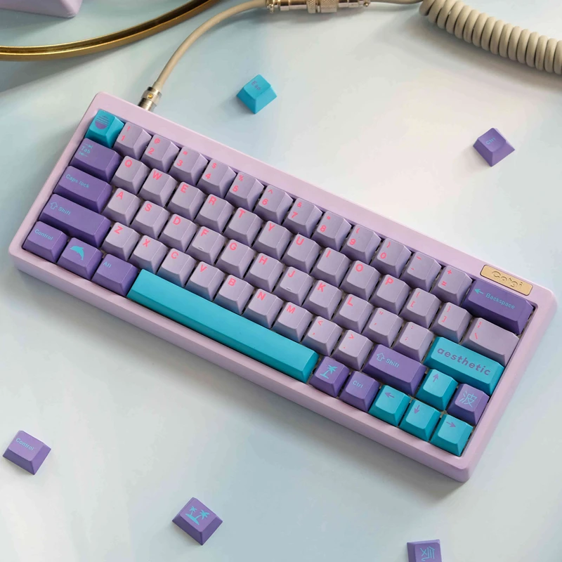 Chaves Conjunto Gmk Vaporwave Keycaps Pbt Tintura Sublimação Chave Tampa Cherry Perfil Keycap para 61 64 68 84 96 980 104 Teclado 129 - Imagem 3