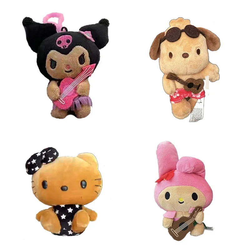 

Sanrios мультфильм Гавайская черная кожаная серия брелок Kuromi Melody Hellokittys Симпатичная плюшевая кукла сумка Подвеска для женщин