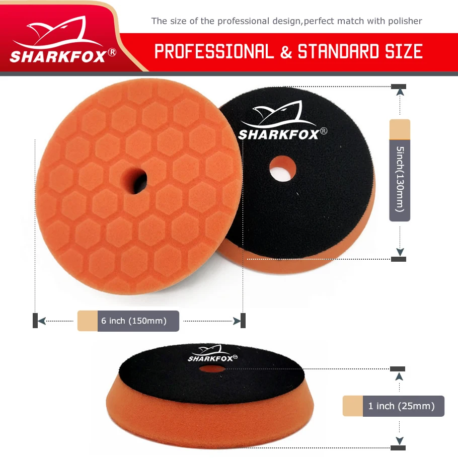 Sharkfox Sponge Buffing Pads Foam Polishing Pads Kit 5/6inch Sponge Buffing Pad Wax Applicator Pad For Car Polisher Sanding 3