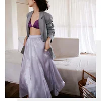 Hirsionsan Satin High Waist Skirts Women 2024 New Soft Smooth Silk Office Lady Basic Midi Skirt Chic Elegant Glossy Long Skirt - Image 2
