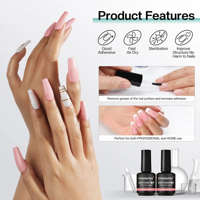 Nail gel Nail primer Nail dehydrator 15ML Nail Prep Dehydrator Primer No Need UV LED Lamp Fast Air Dry Long Lasting Semi Permanent Strong Base Coat Nail Gel