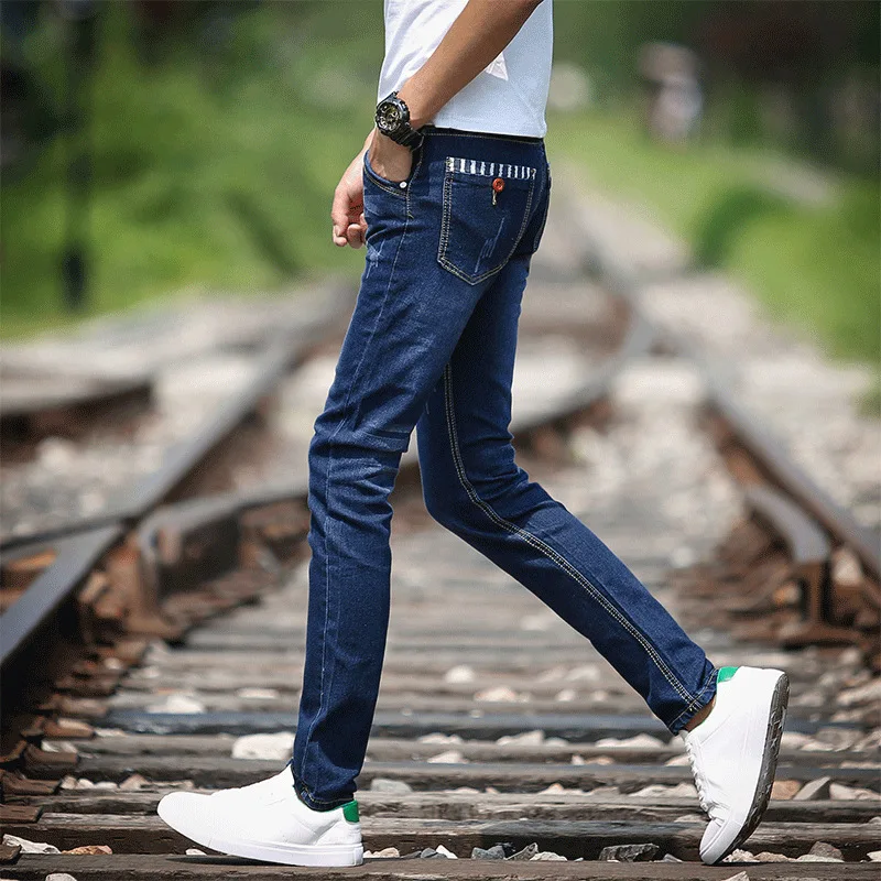 Summer 2022 Fashion Casual Hip Hop Thin Trendy Personality Fashion Jeans Men's Stretch Feet Korean Slim Stretch Pencil Pants