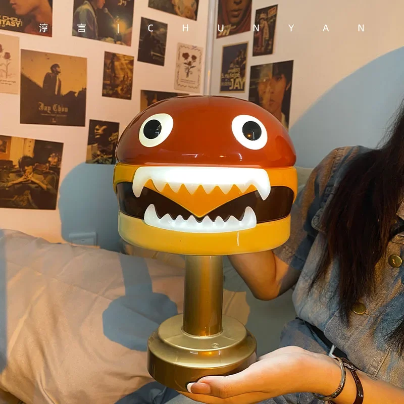 

Creative Hamburger Table Lamp Fashion Brand Design Cartoon Hamburger Monster Night Light Atmosphere Light Home Ornaments Decor