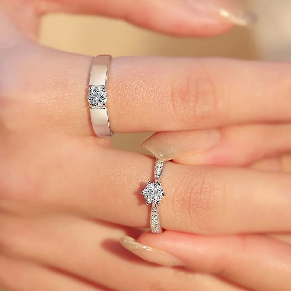 Couple Ring 1 Pair copper plated platinum crystal rings couple rings fashion rings fashion ring finger rings metal rings